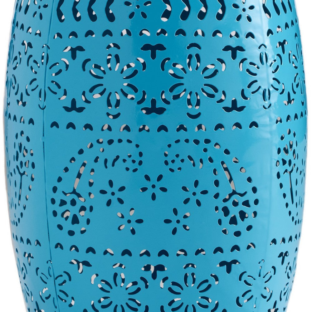 Glena Garden Stool Side Table | Blue Powder Coated Iron | Cut Out 12’’ BM335670