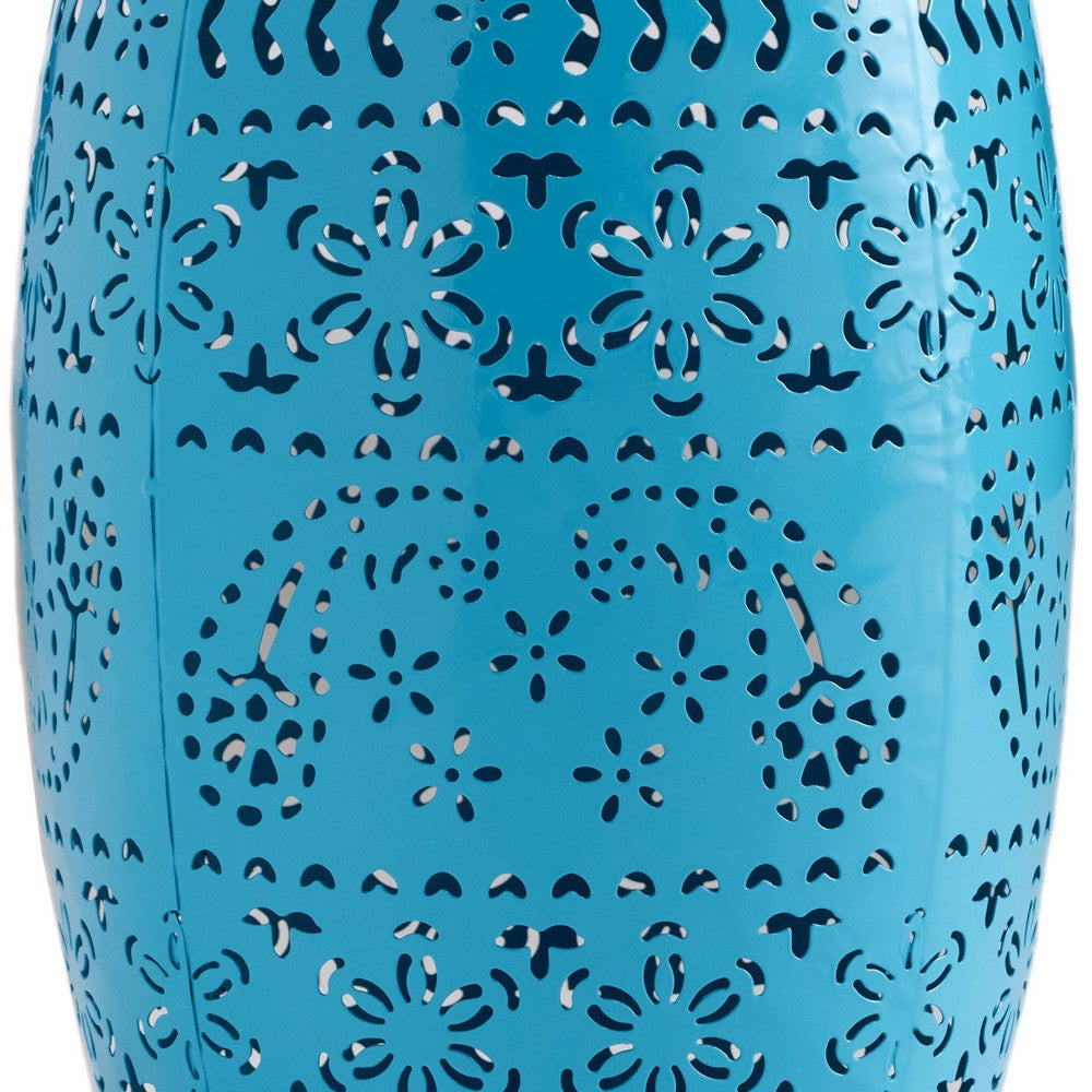 Glena Garden Stool Side Table | Blue Powder Coated Iron | Cut Out 12"