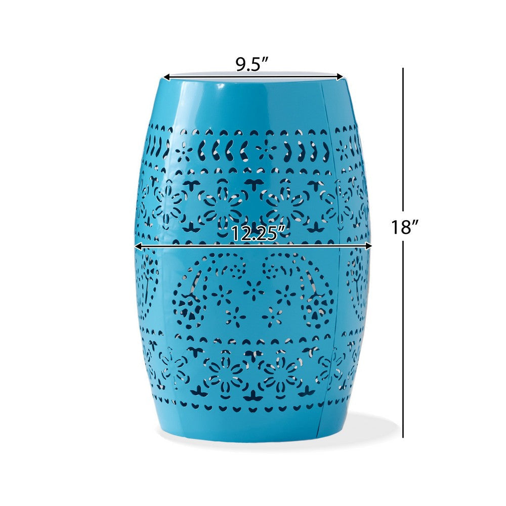 Glena Garden Stool Side Table | Blue Powder Coated Iron | Cut Out 12’’ BM335670