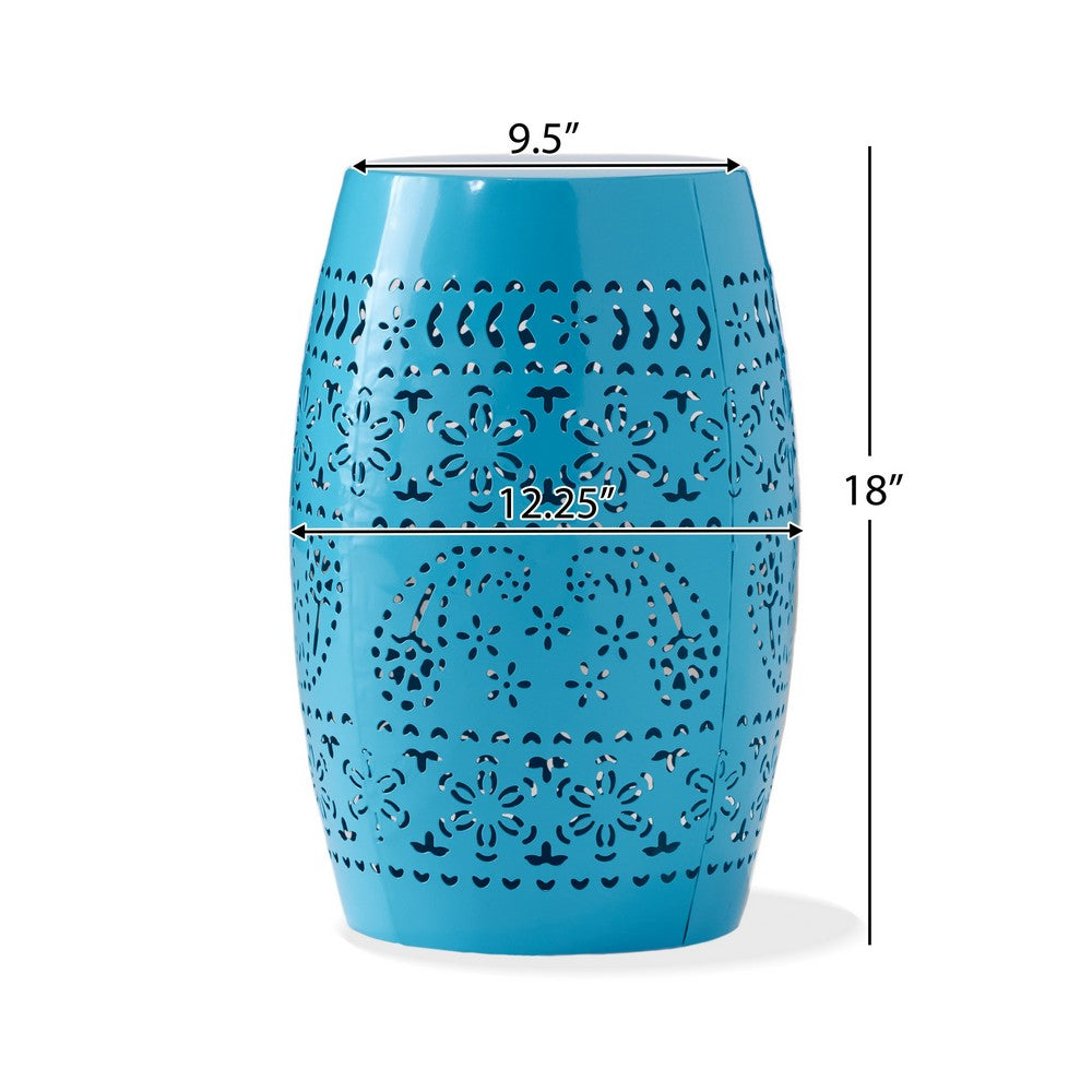 Glena Garden Stool Side Table | Blue Powder Coated Iron | Cut Out 12"