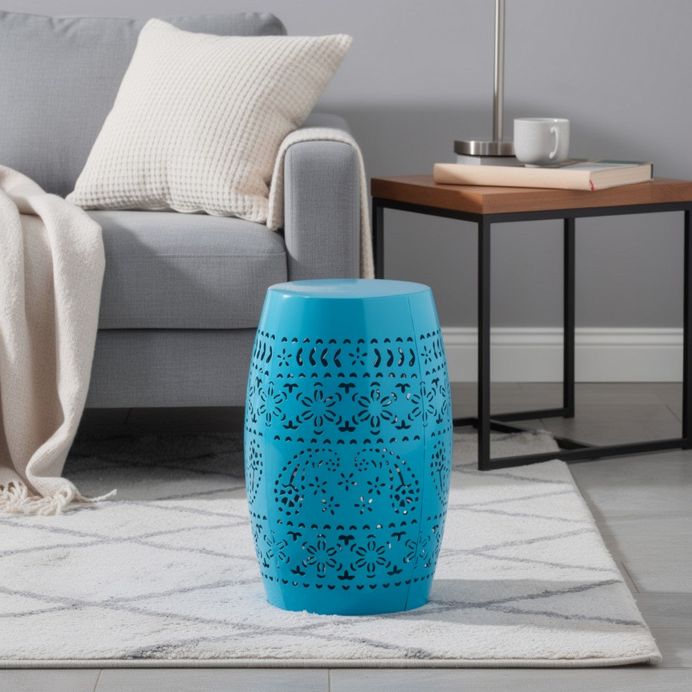 Glena Garden Stool Side Table | Blue Powder Coated Iron | Cut Out 12"