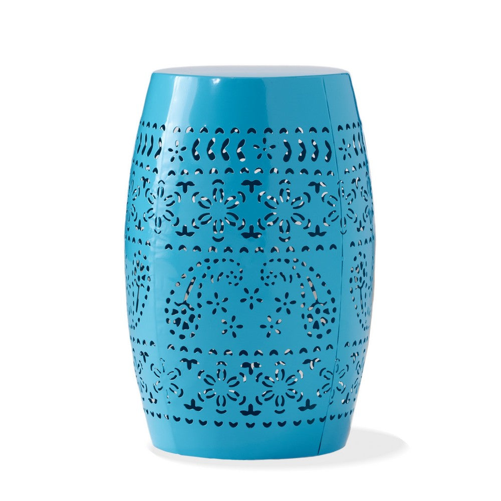 Glena Garden Stool Side Table | Blue Powder Coated Iron | Cut Out 12"