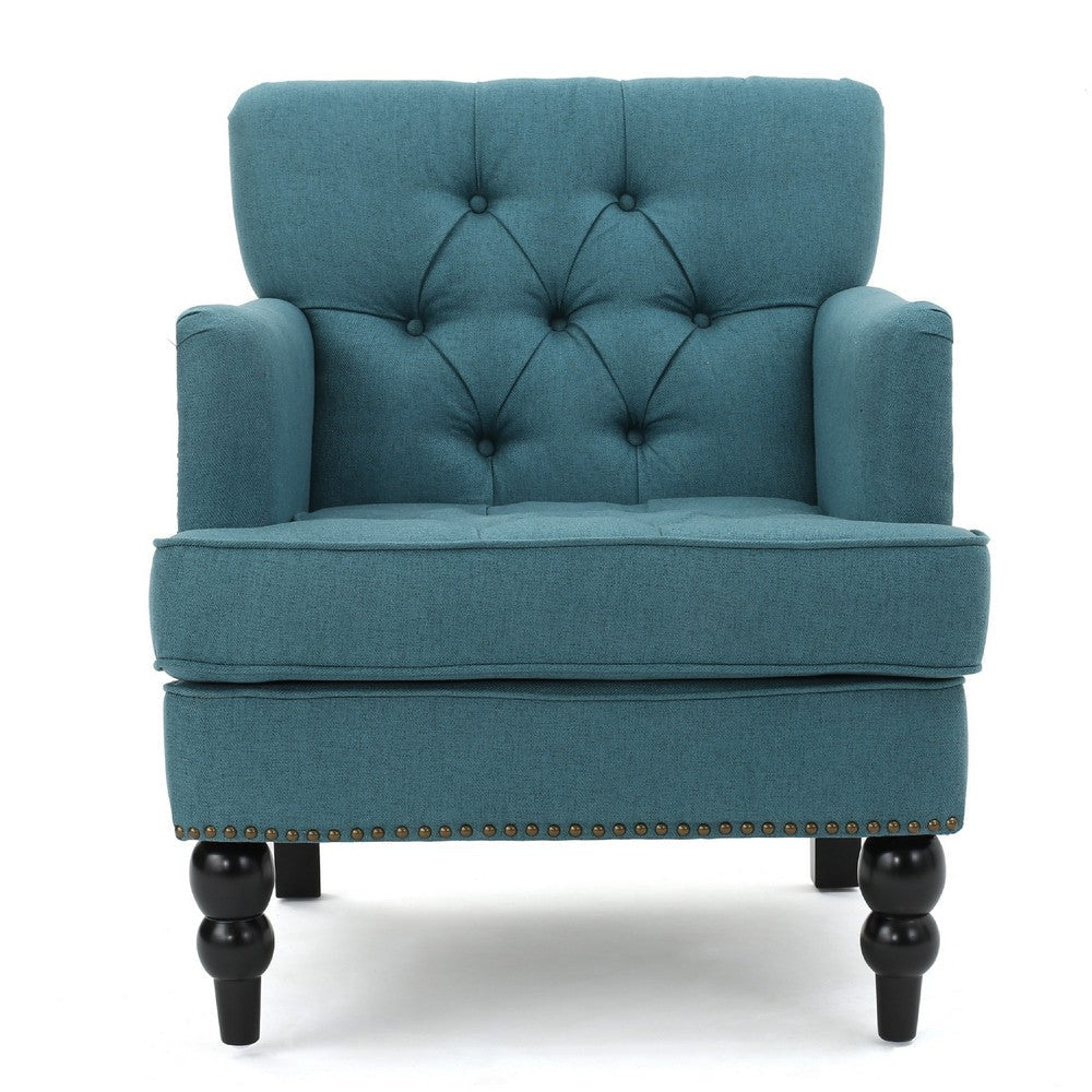 Lit Accent Club Armchair | Tufted Teal Fabric | Black Wood Turned Legs BM335674