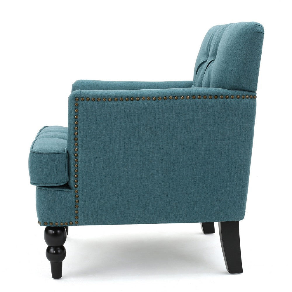 Lit Accent Club Armchair | Tufted Teal Fabric | Black Wood Turned Legs BM335674