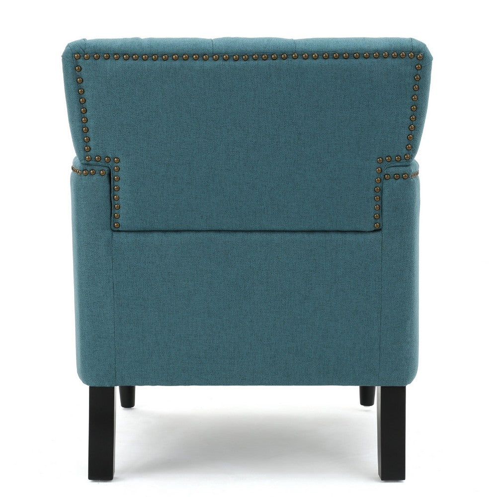 Lit Accent Club Armchair | Tufted Teal Fabric | Black Wood Turned Legs