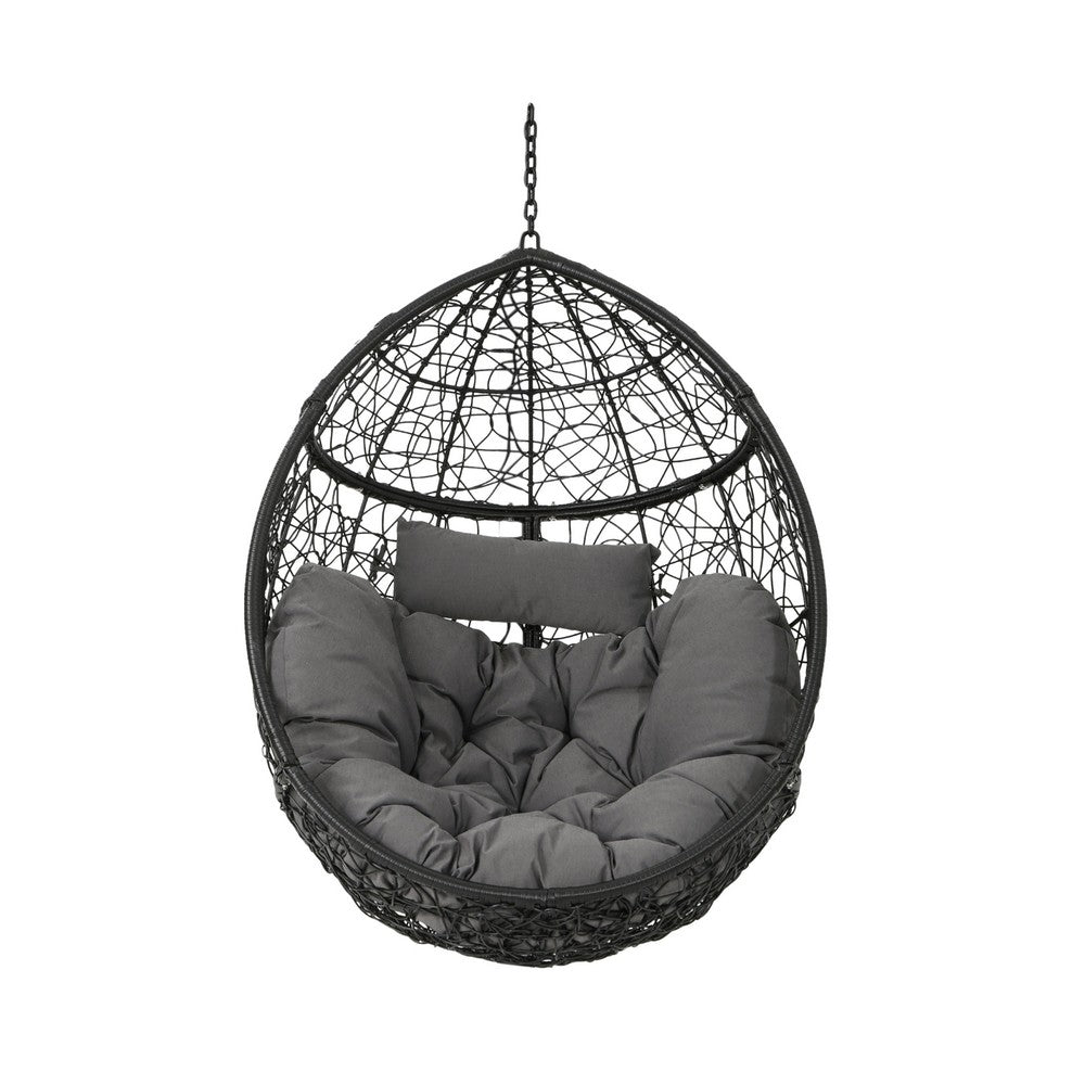 Keline Hanging Swing Lounge Chair | Gray Faux Rattan | Cushions | 49"
