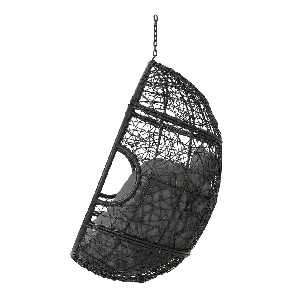 Keline Hanging Swing Lounge Chair | Gray Faux Rattan | Cushions | 49"