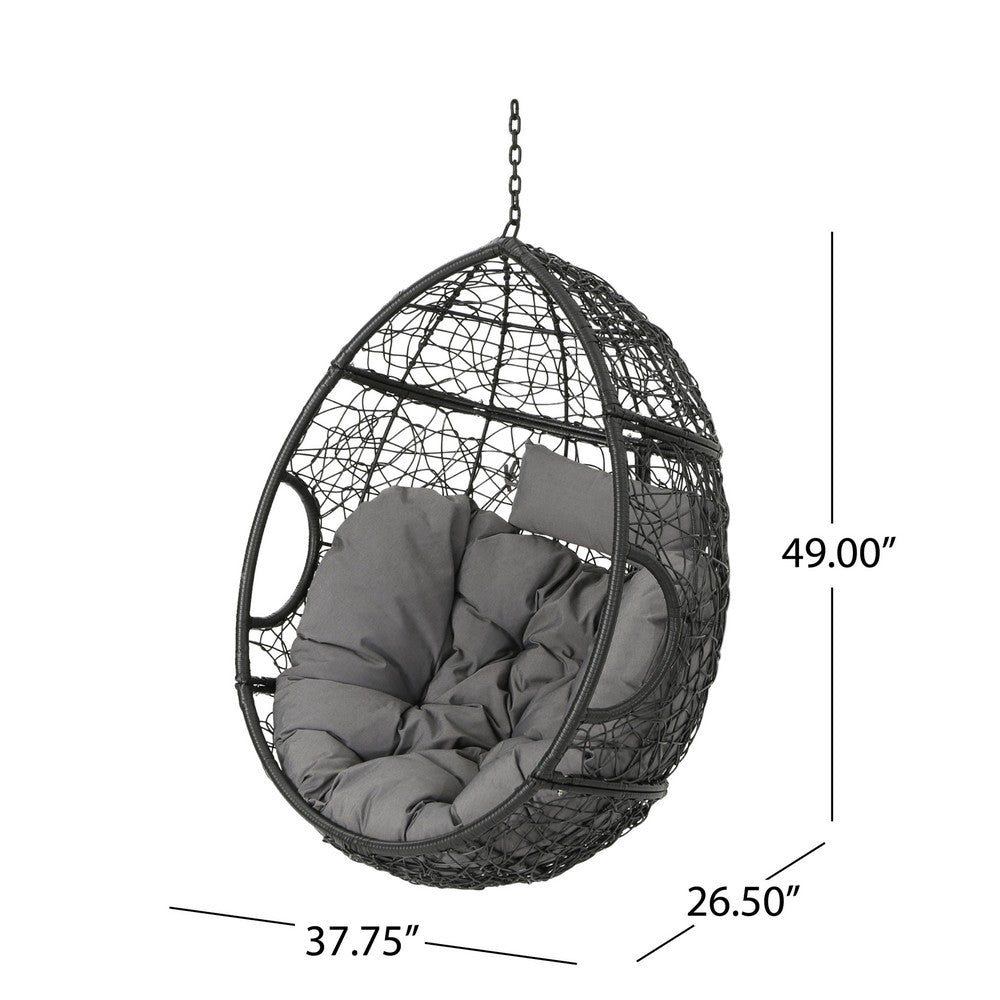 Keline Hanging Swing Lounge Chair | Gray Faux Rattan | Cushions | 49"