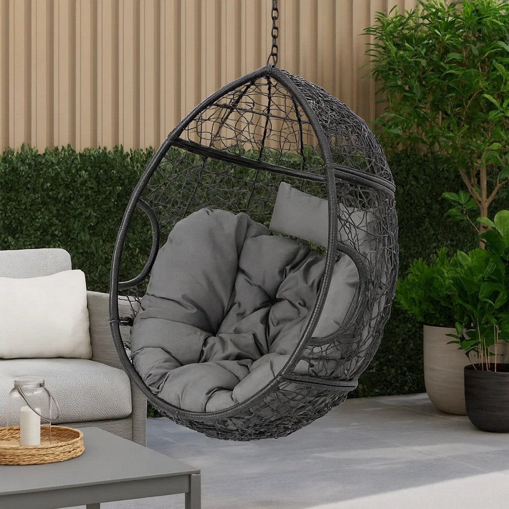 Keline Hanging Swing Lounge Chair | Gray Faux Rattan | Cushions | 49"