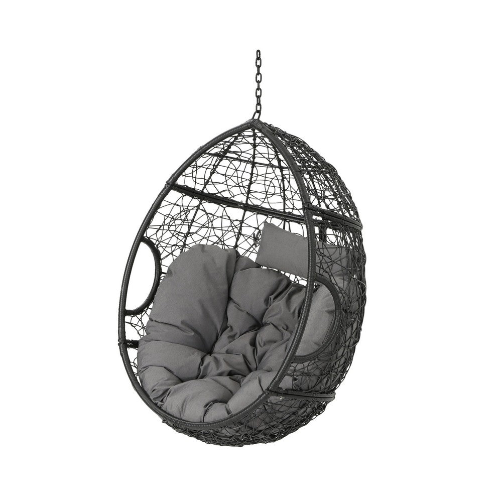 Keline Hanging Swing Lounge Chair | Gray Faux Rattan | Cushions | 49"
