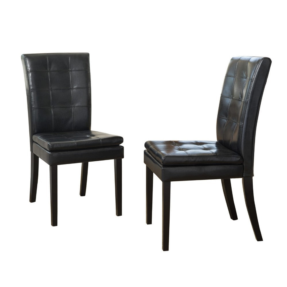 Brenda Dining Side Chair Set of 2 | Black Wood | Tufted Faux Leather