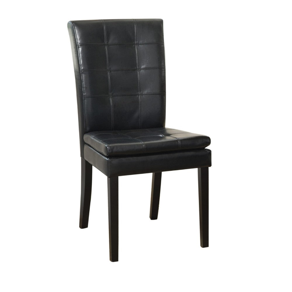 Brenda Dining Side Chair Set of 2 | Black Wood | Tufted Faux Leather