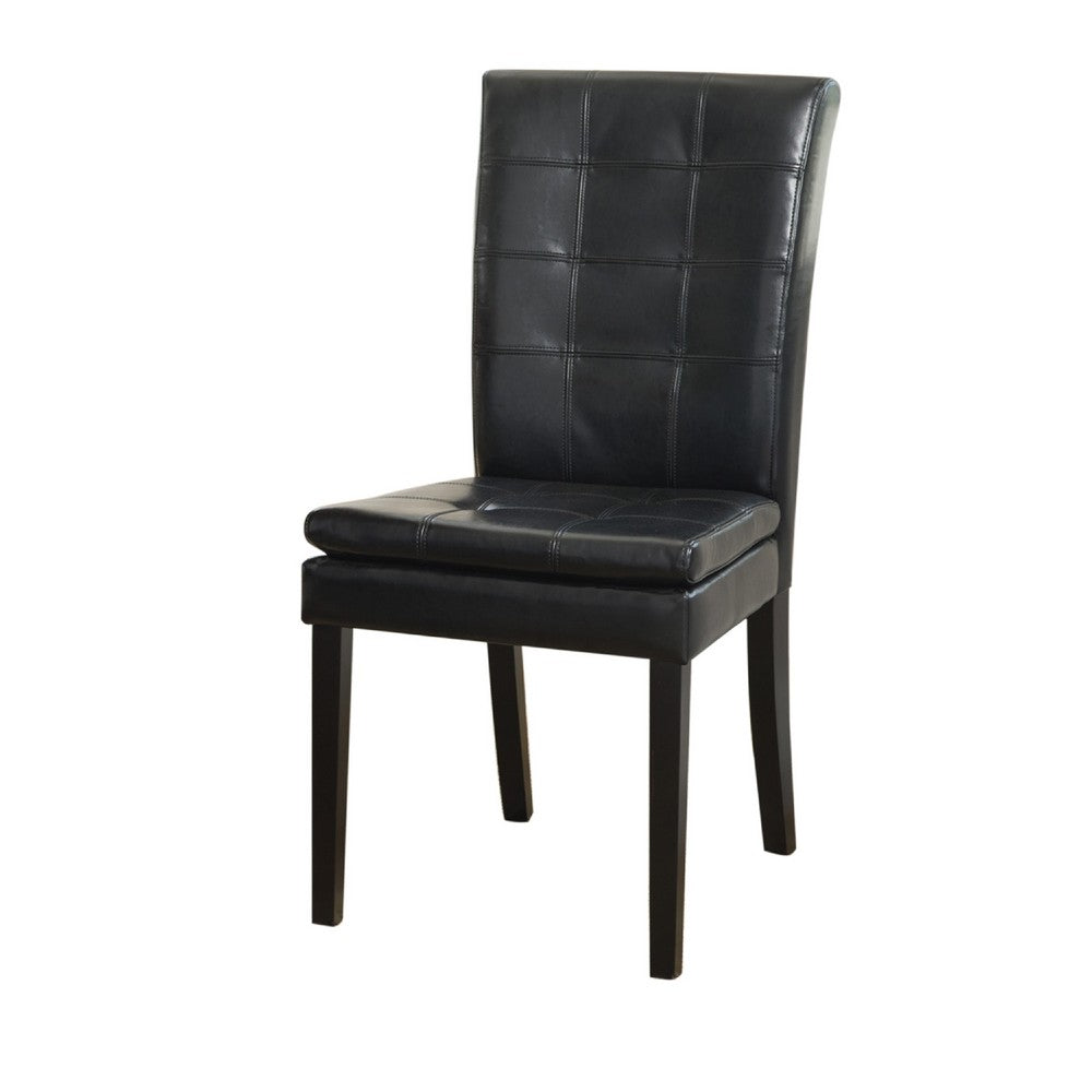 Brenda Dining Side Chair Set of 2 | Black Wood | Tufted Faux Leather