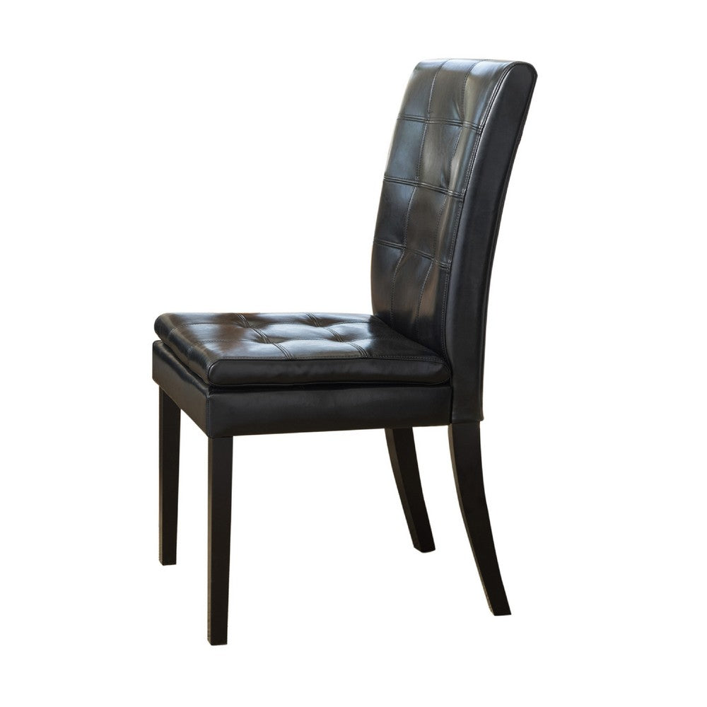 Brenda Dining Side Chair Set of 2 | Black Wood | Tufted Faux Leather