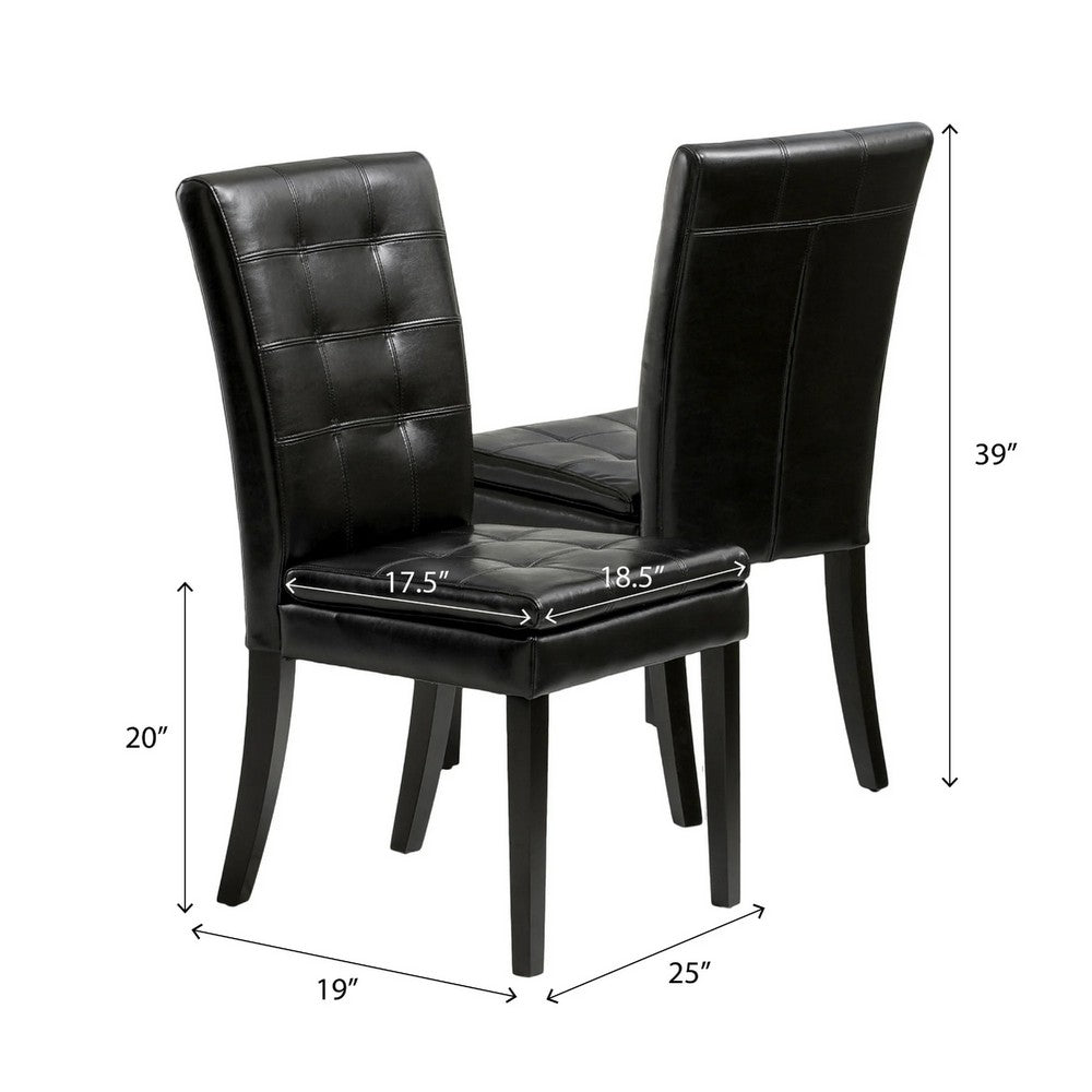 Brenda Dining Side Chair Set of 2 | Black Wood | Tufted Faux Leather