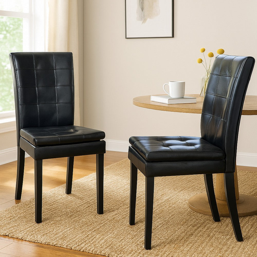 Brenda Dining Side Chair Set of 2 | Black Wood | Tufted Faux Leather