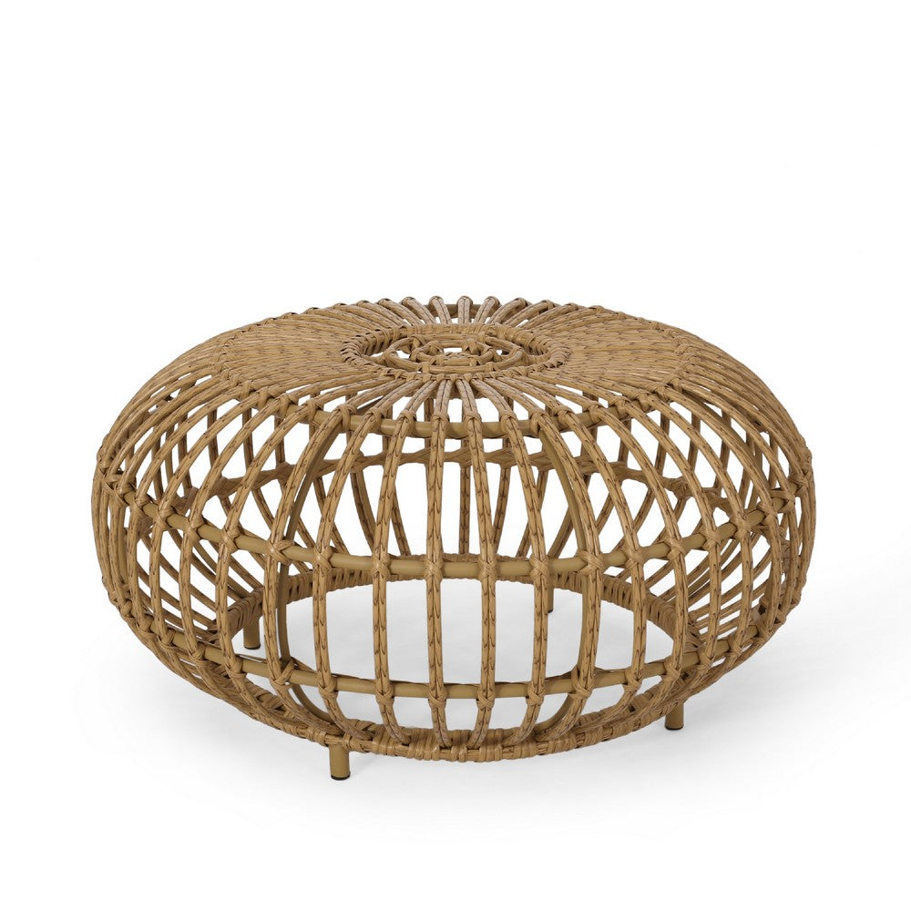 Tawa Outdoor Coffee Table | Light Brown Open Faux Rattan | 30"