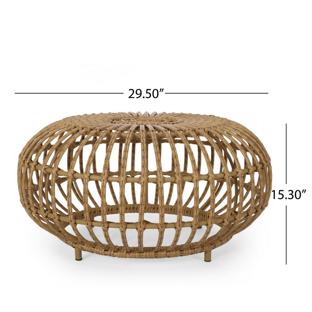 Tawa Outdoor Coffee Table | Light Brown Open Faux Rattan | 30"