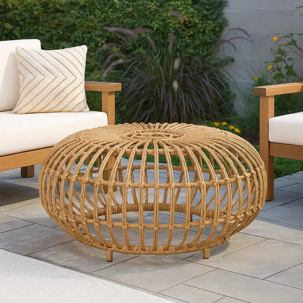 Tawa Outdoor Coffee Table | Light Brown Open Faux Rattan | 30"