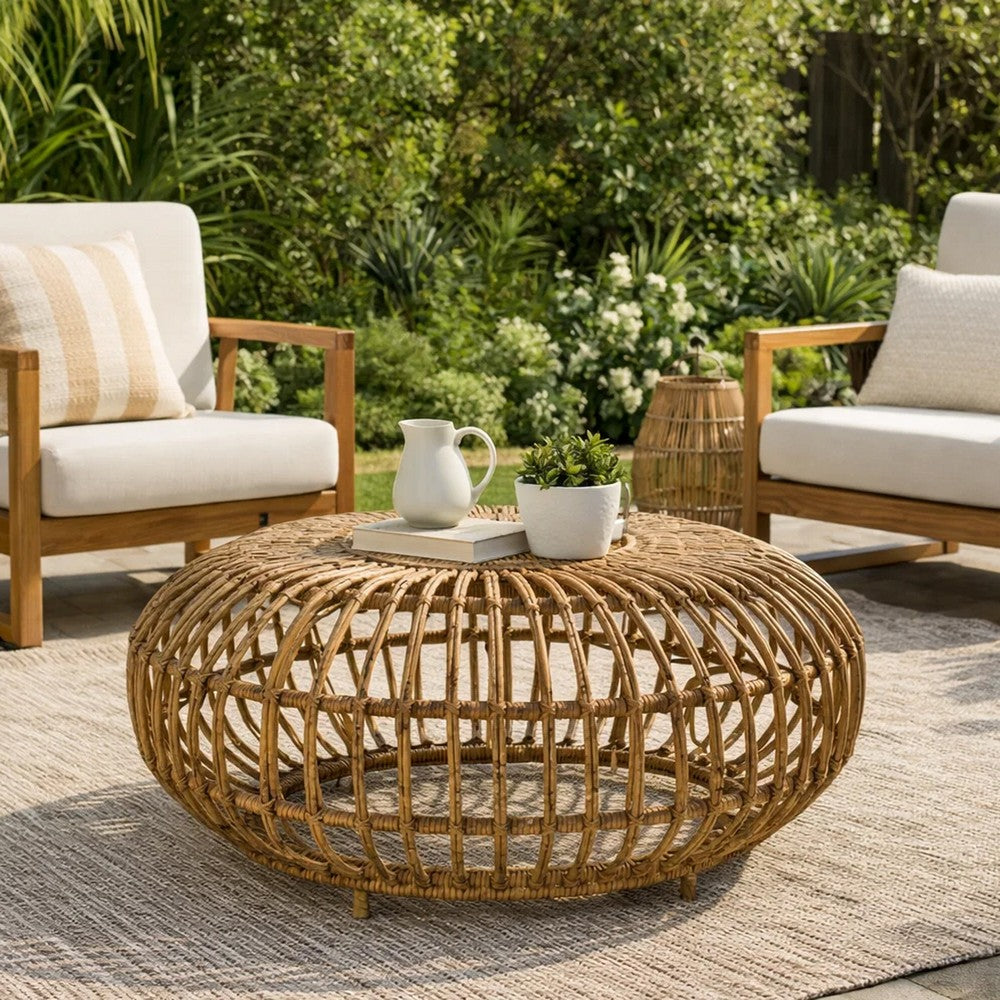 Tawa Outdoor Coffee Table | Light Brown Open Faux Rattan | 30"