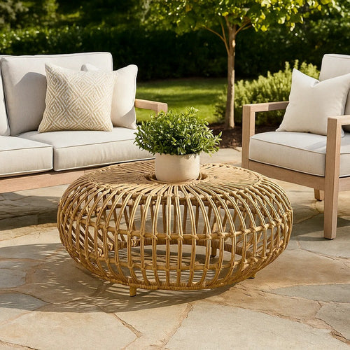 Tawa Outdoor Coffee Table | Light Brown Open Faux Rattan | 30"