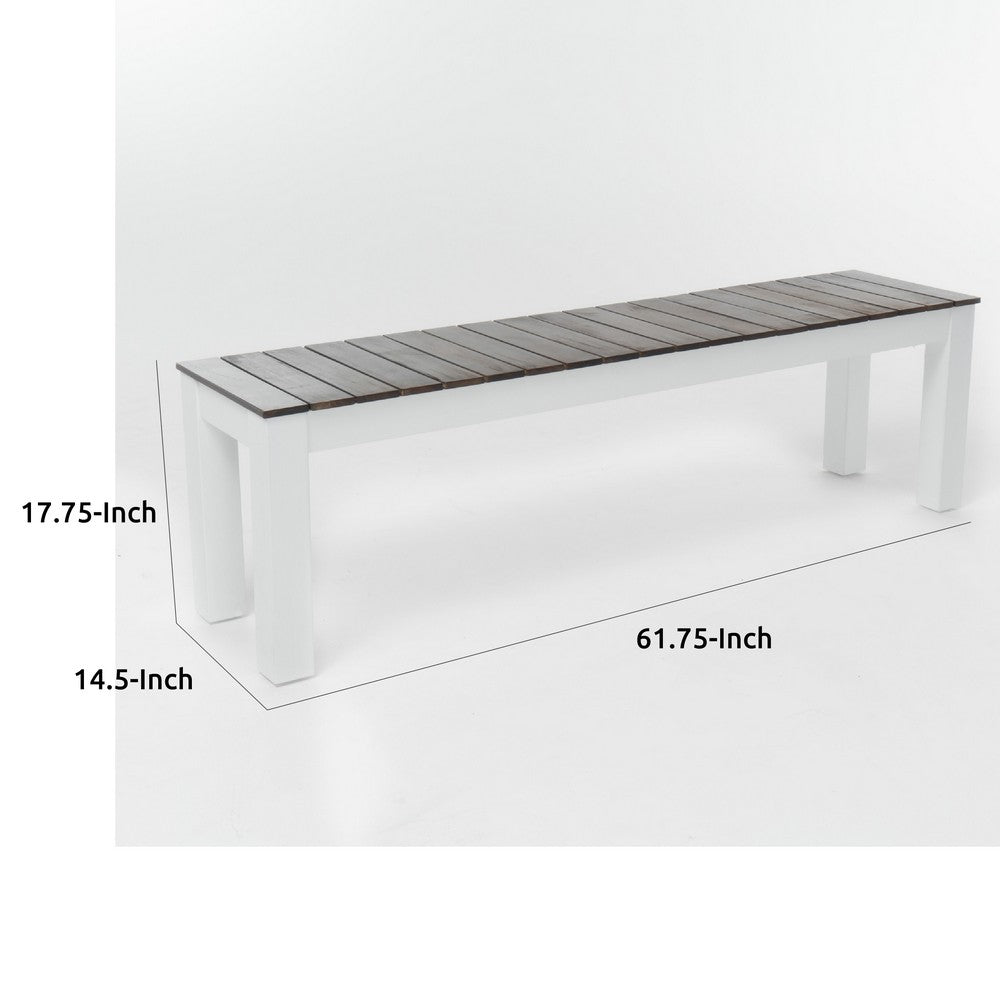 Eltan Outdoor Dining Bench Set of 2 | Dark Brown and White Wood 62"