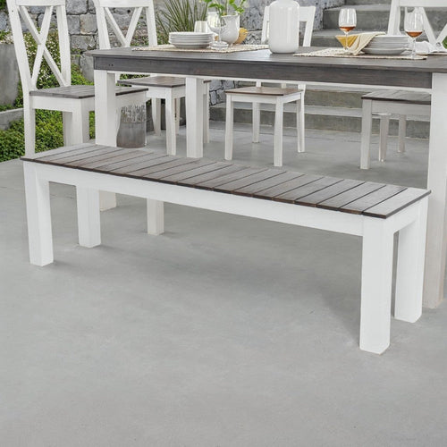 Eltan Outdoor Dining Bench Set of 2 | Dark Brown and White Wood 62"