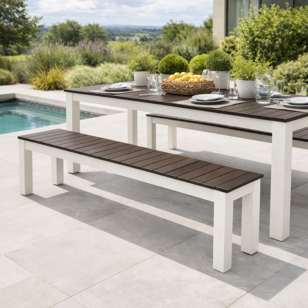 Eltan Outdoor Dining Bench Set of 2 | Dark Brown and White Wood 62"