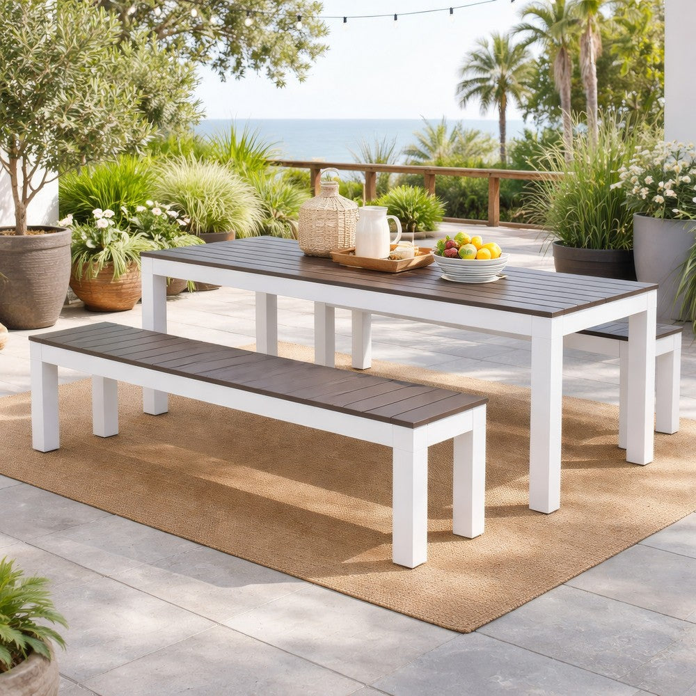 Eltan Outdoor Dining Bench Set of 2 | Dark Brown and White Wood 62"