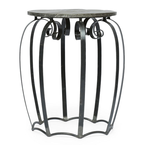 Side End Table | Gray Iron Frame | Round Brown Mango Wood Top | 21"