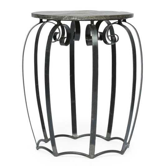 Side End Table | Gray Iron Frame | Round Brown Mango Wood Top | 21"