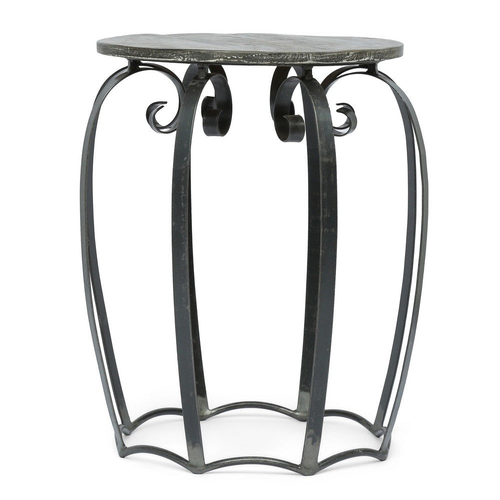 Side End Table | Gray Iron Frame | Round Brown Mango Wood Top | 21’’ BM335689