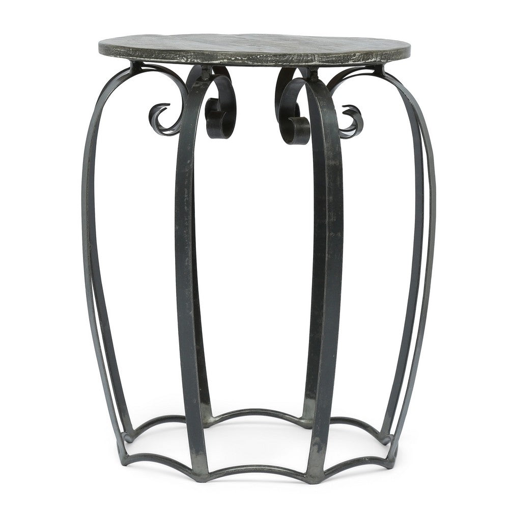 Side End Table | Gray Iron Frame | Round Brown Mango Wood Top | 21"