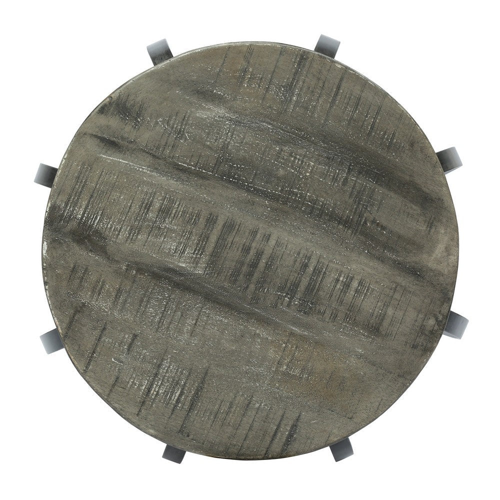 Side End Table | Gray Iron Frame | Round Brown Mango Wood Top | 21’’ BM335689