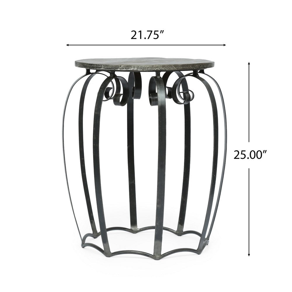Side End Table | Gray Iron Frame | Round Brown Mango Wood Top | 21’’ BM335689