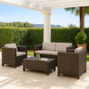 Perie 4 Piece Outdoor Sofa Chair and Table Set | Brown Rattan | White