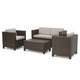 Perie 4 Piece Outdoor Sofa Chair and Table Set | Brown Rattan | White