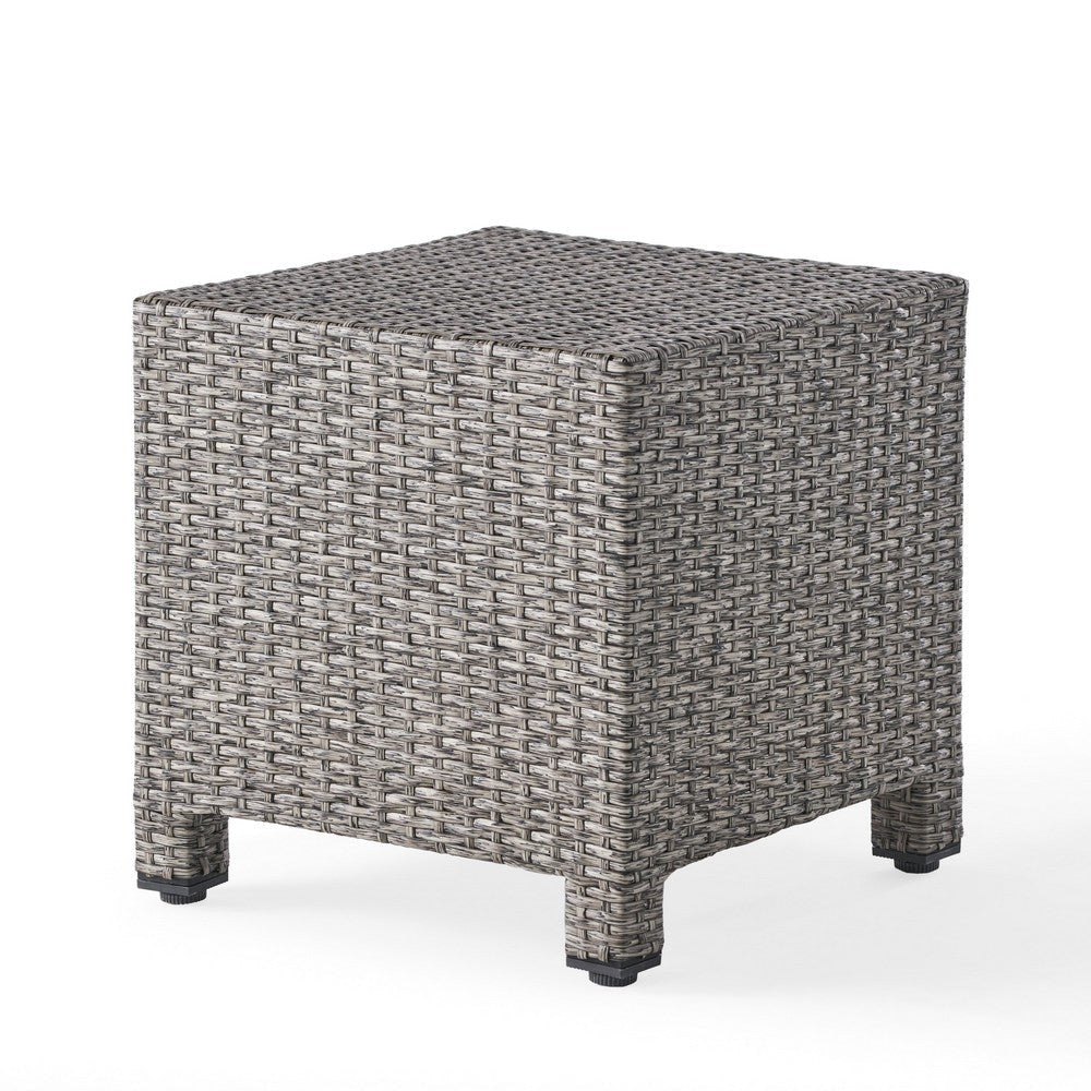 Perie Outdoor Accent Table | Gray Faux Rattan | Iron Frame | 18’’ BM335694