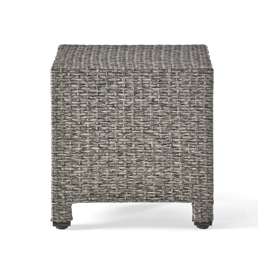 Perie Outdoor Accent Table | Gray Faux Rattan | Iron Frame | 18"