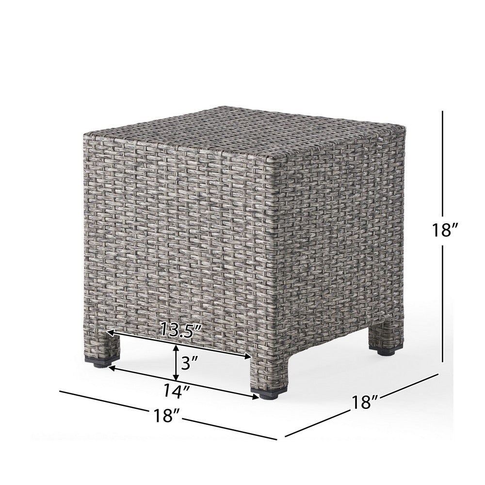 Perie Outdoor Accent Table | Gray Faux Rattan | Iron Frame | 18"