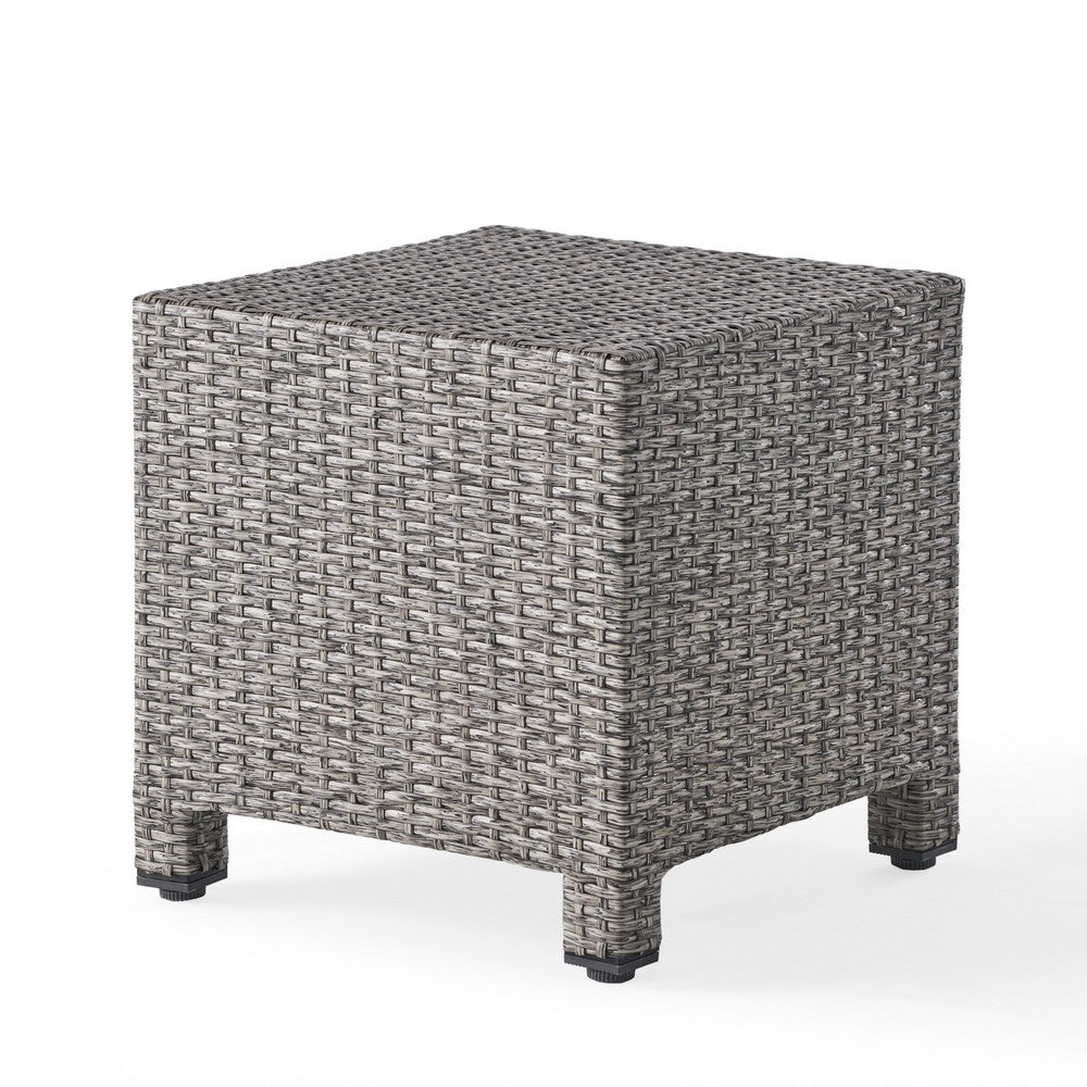 Perie Outdoor Accent Table | Gray Faux Rattan | Iron Frame | 18"