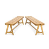 Lea Outdoor Dining Bench Set of 2 | 63" Varnished Teak Brown Wood