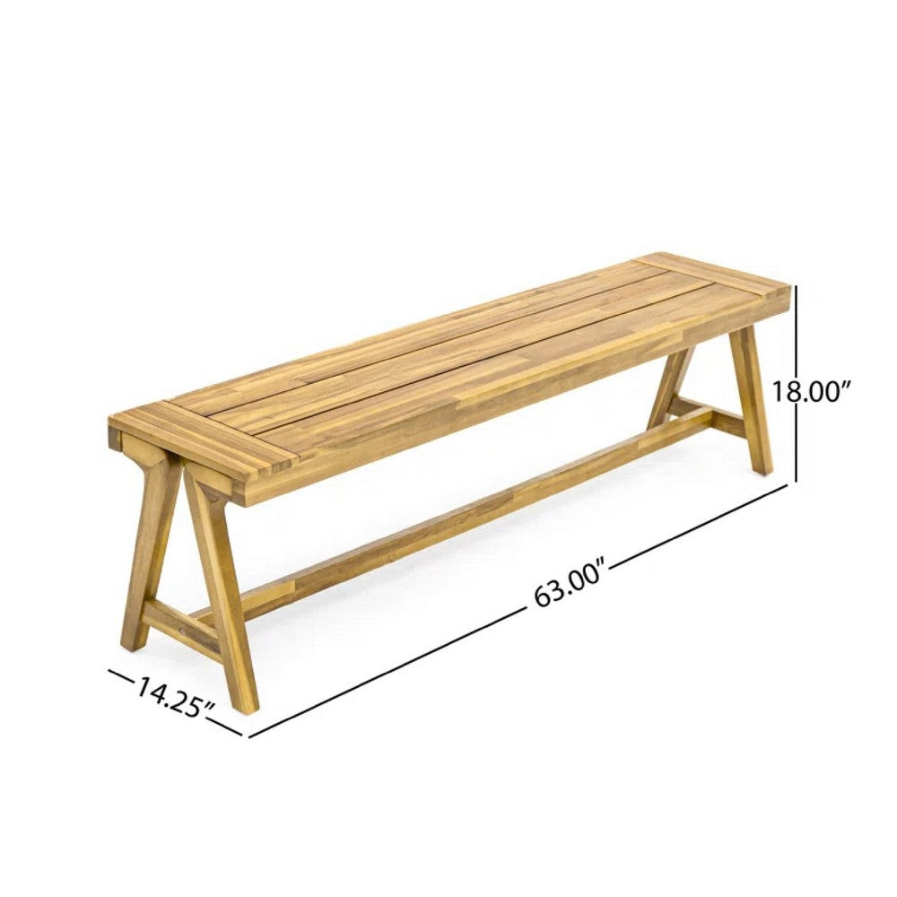 Lea Outdoor Dining Bench Set of 2 | 63" Varnished Teak Brown Wood