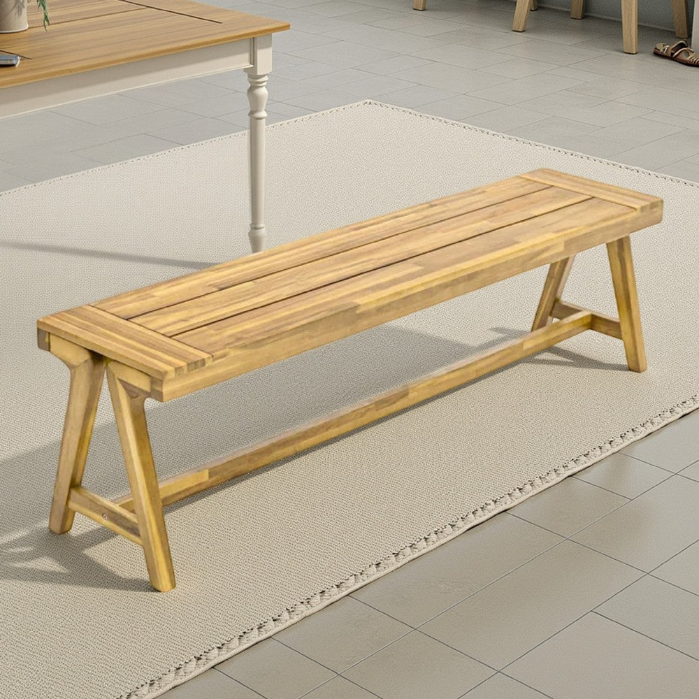 Lea Outdoor Dining Bench Set of 2 | 63" Varnished Teak Brown Wood