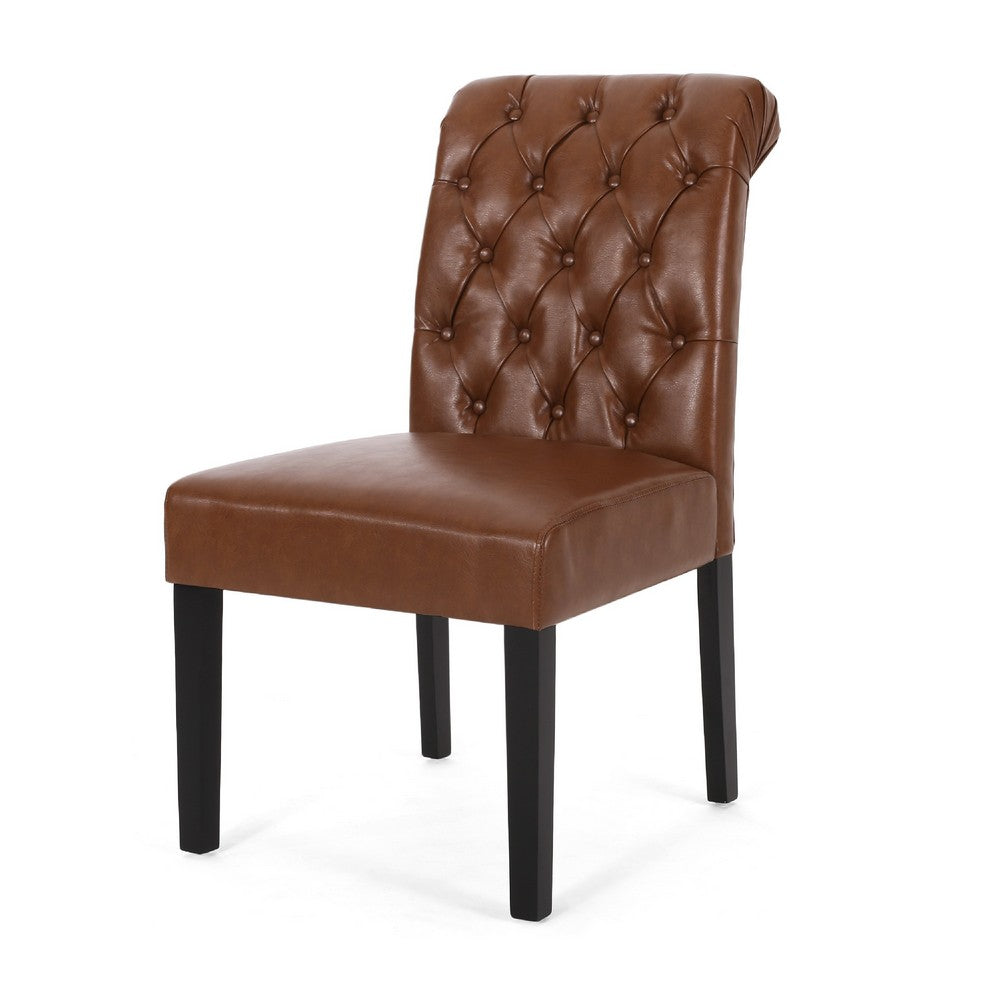 Mein Dining Chair Set of 2 | Tufted Back Rolled | Brown Faux Leather