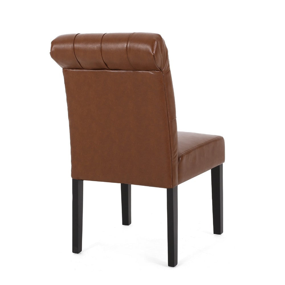 Mein Dining Chair Set of 2 | Tufted Back Rolled | Brown Faux Leather BM335699