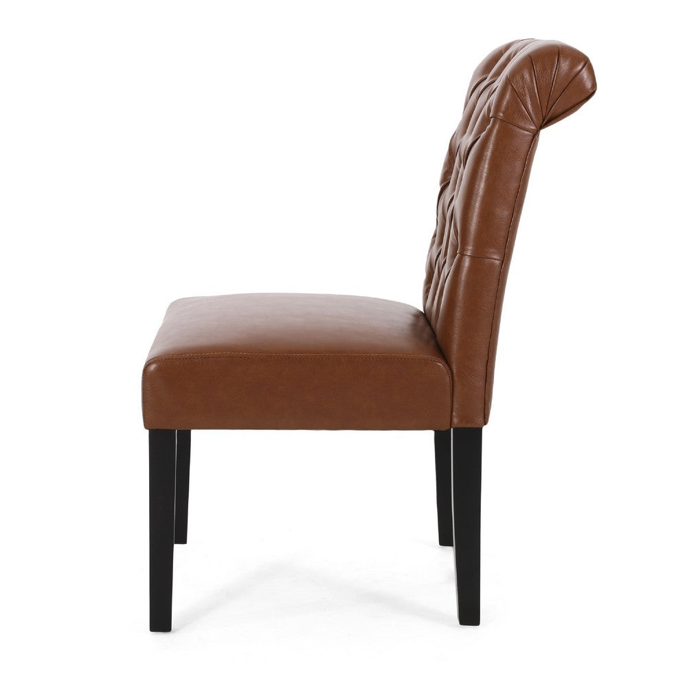 Mein Dining Chair Set of 2 | Tufted Back Rolled | Brown Faux Leather