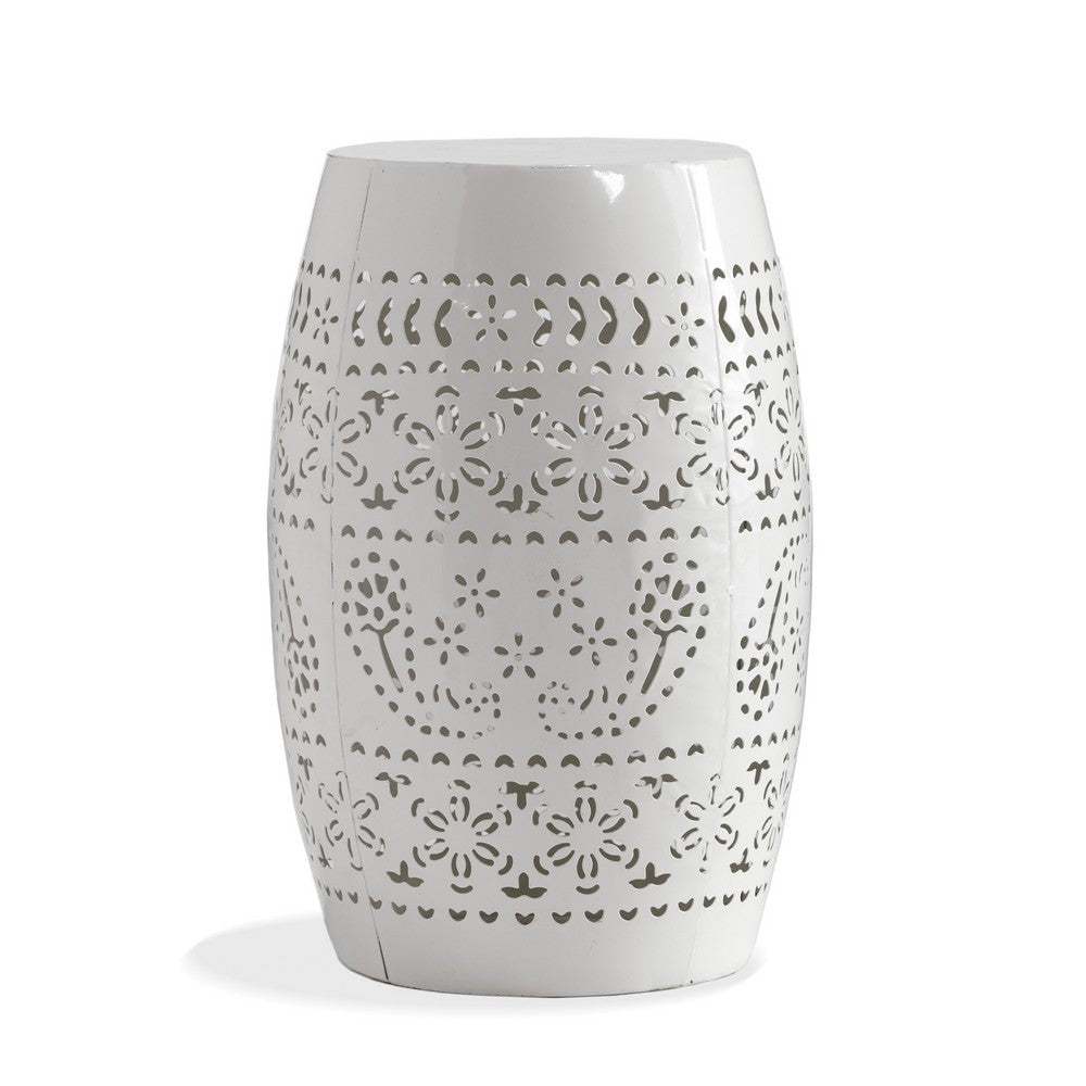 Outdoor Side Table | Lace Cut | 12’’ Round Top w White Barrel Base BM335702