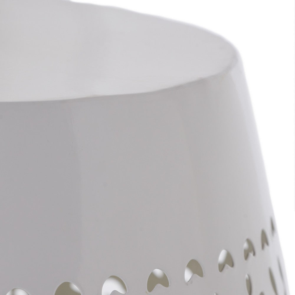 Outdoor Side Table | Lace Cut | 12" Round Top w White Barrel Base