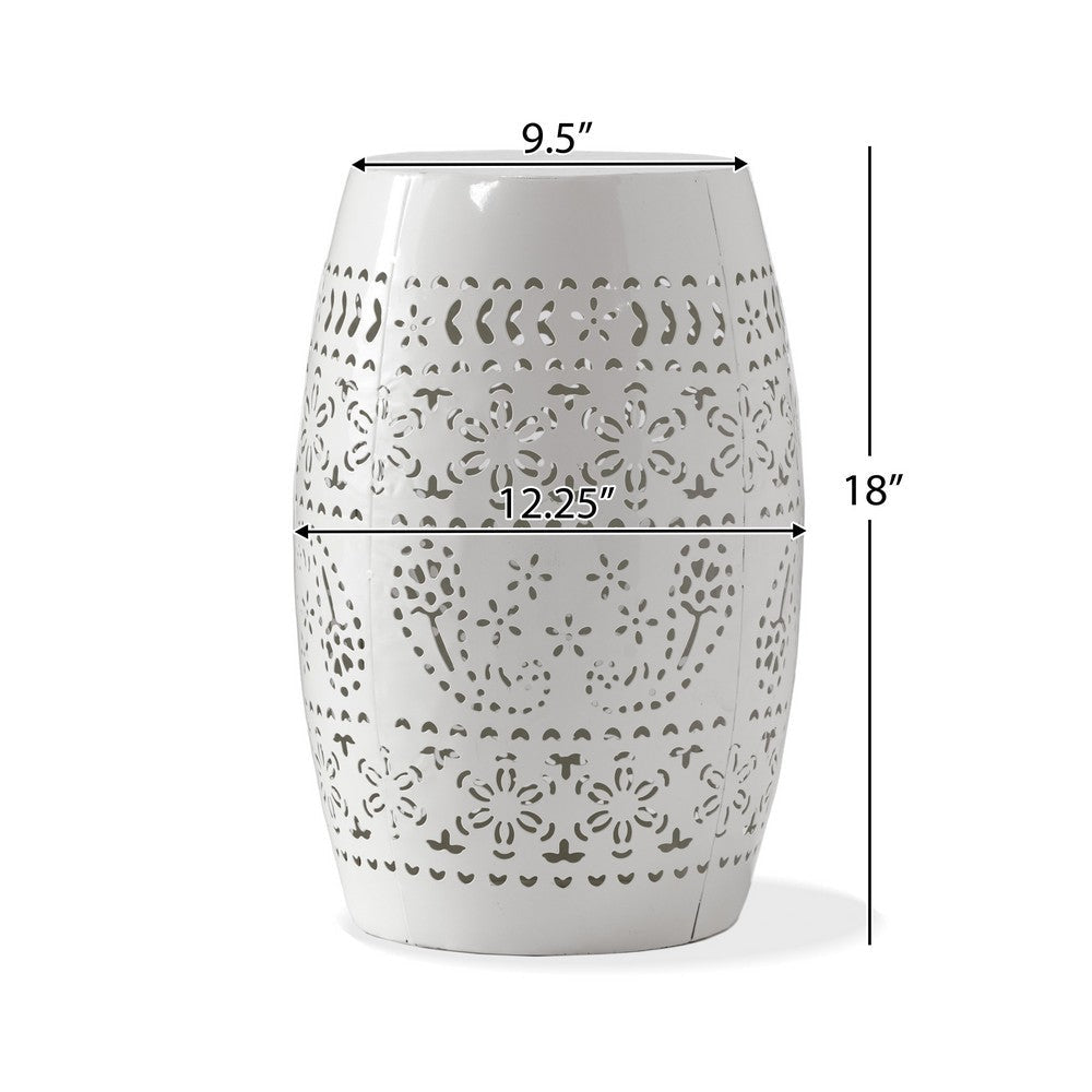 Outdoor Side Table | Lace Cut | 12’’ Round Top w White Barrel Base BM335702